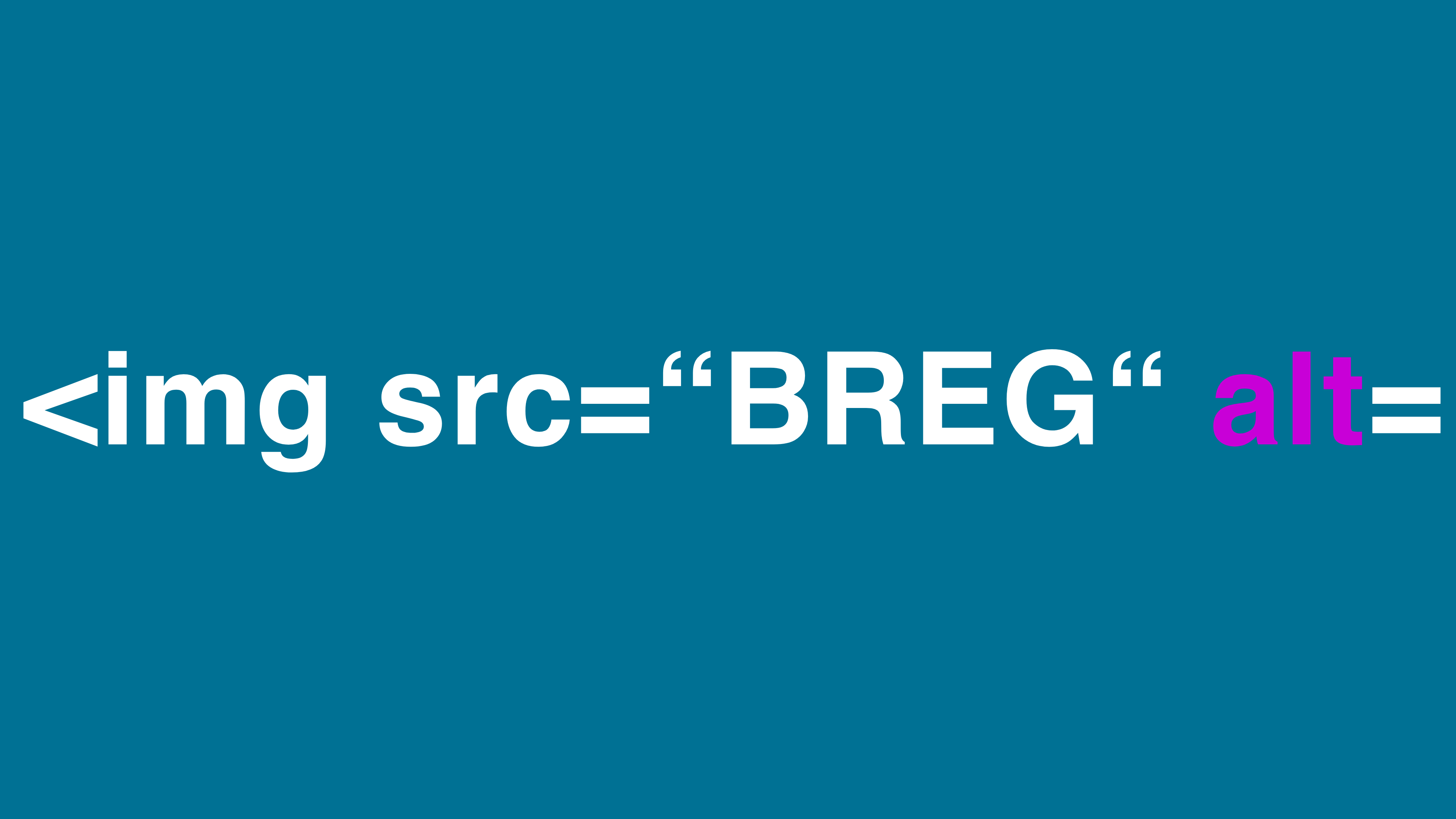 Ausschnitt aus einer Quellcode Zeile: <img src=“BREG“ alt=. alt ist farbig markiert.