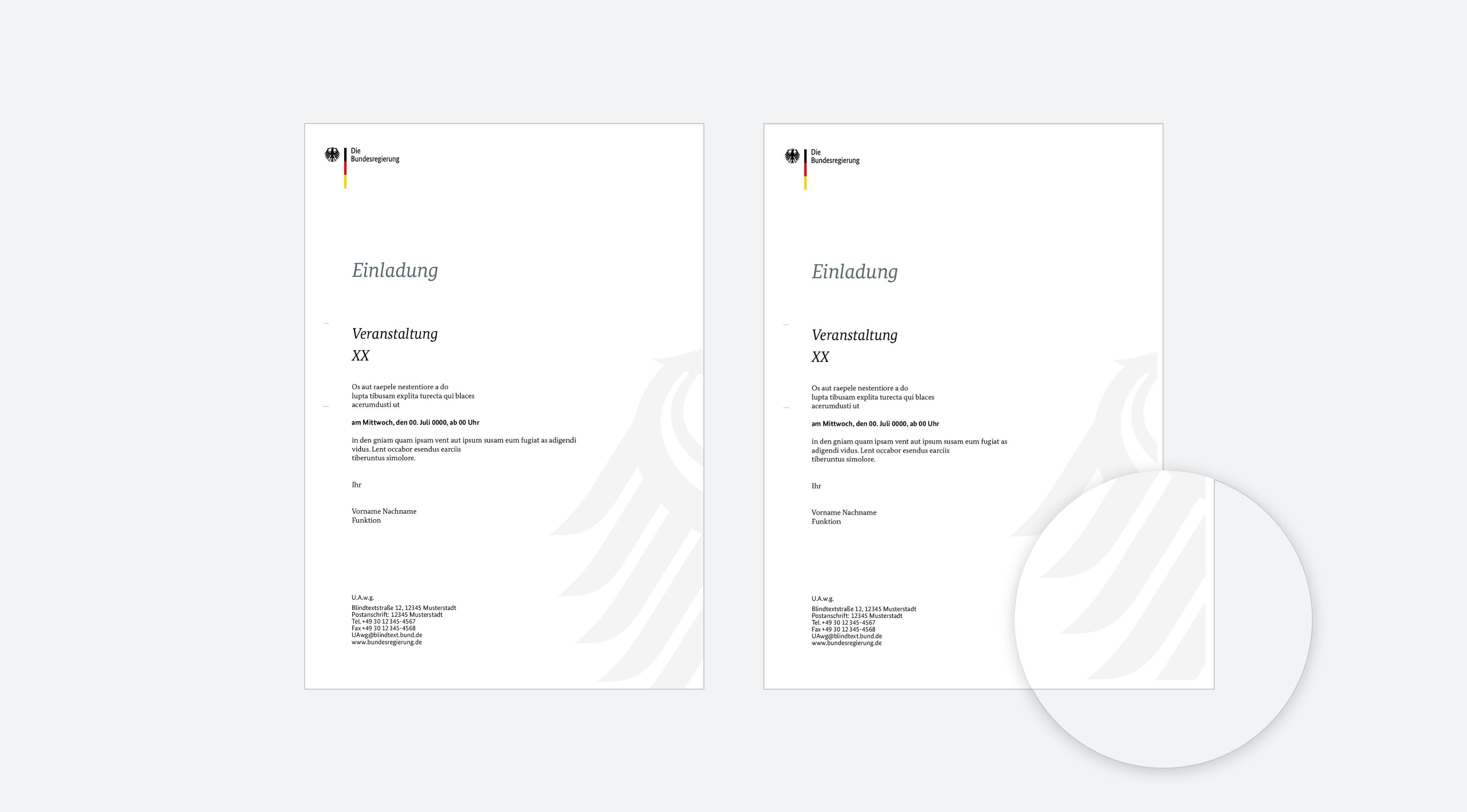 Beispiel für einen DIN-A4-Einladungsbrief ohne Rand (links) und mit Druckrand (rechts).